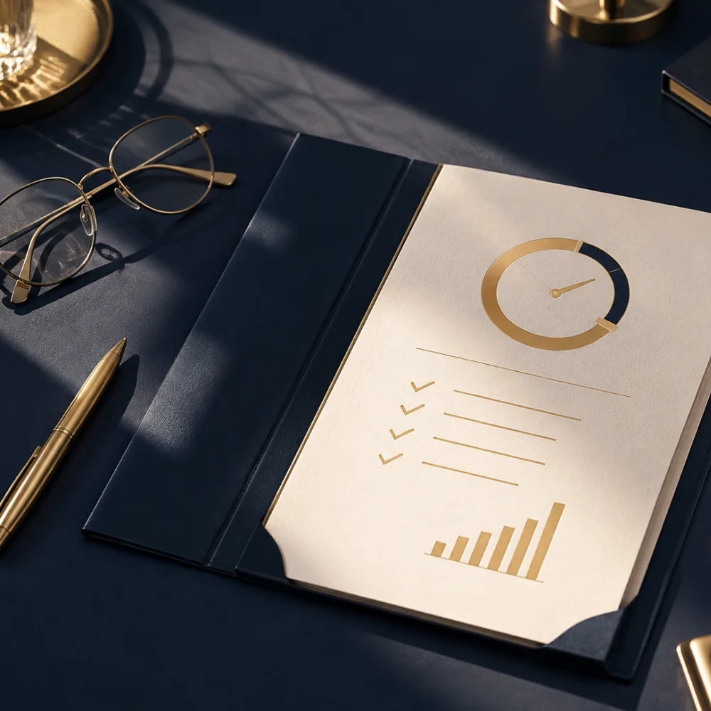 Financial health check materials on a desk